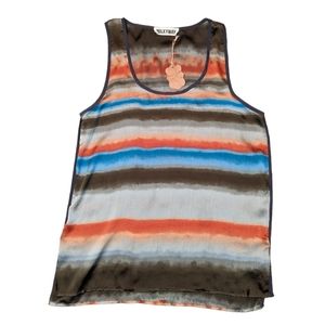 NWT Milky Way Silky Polyester Stripe Fall Color Sleeveless Scoop Neck Tank Top